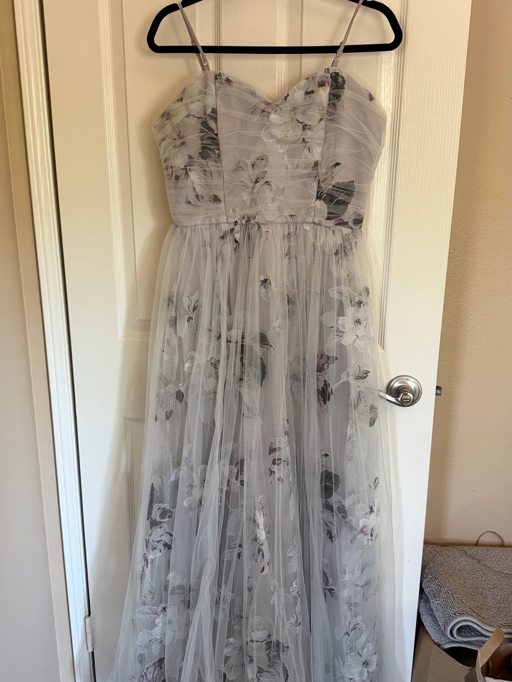 Elegant Lavender Floral Tulle Dress with Spaghetti Straps